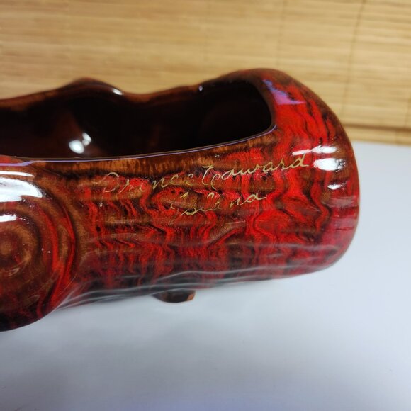 Blue Mountain Red Log Planter TV Top Bookcase Shelf 1960s Vibe - Picture 3 of 10